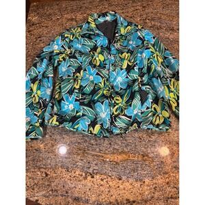 Laura Ashley Petite Medium Floral Print Zip Up Jacket Green Blue Cotton Blend PM